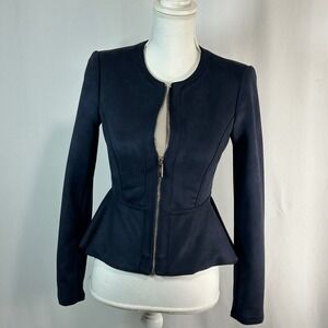 DKNY Womens Navy Blue Peplum Zip Front Jacket Blazer Career Size‎ 2P